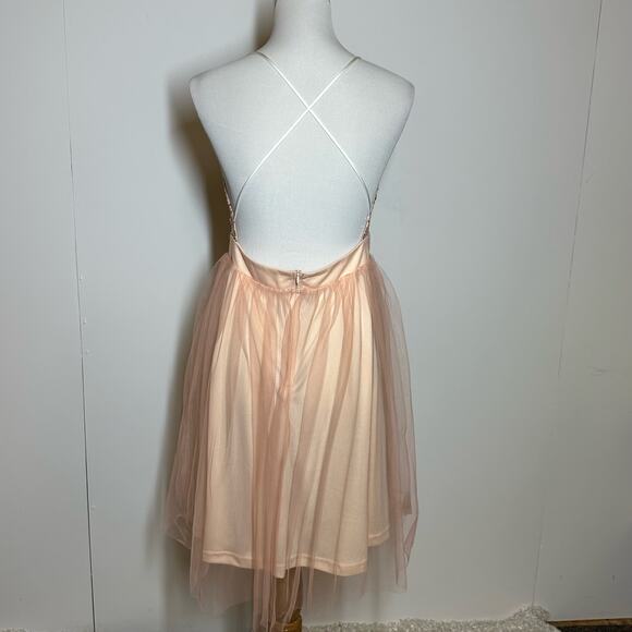 Area Sequin Pink Low Plunge Dress Sz L NWOT - Picture 2 of 12